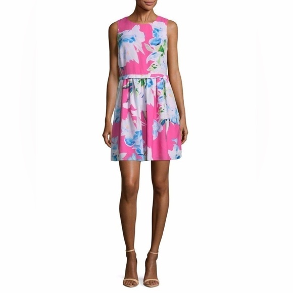 CeCe New Size 2 Jordyn Dress Bright Pink Sleeveless Open Back Floral A Line - Picture 3 of 14